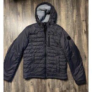 Gerry Men's Med Gray Quilted Hooded Puffer Jacket Full Zip Zipped Pockets